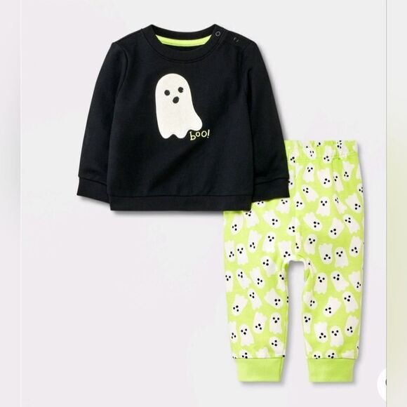 Baby Cat & Jack Halloween Ghost Graphic Long Sleeve Sweatshirt 2pc set - Picture 6 of 9